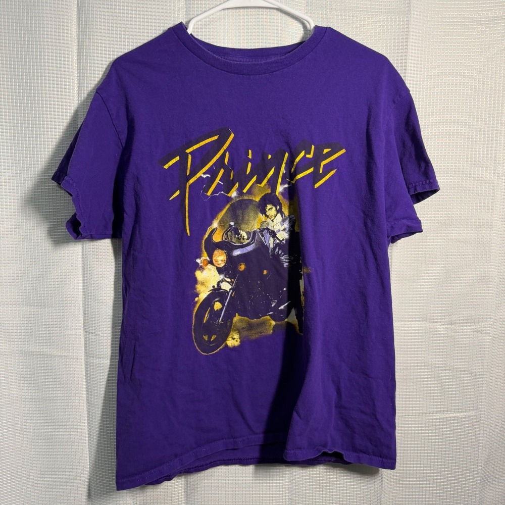 Prince Motorcycle Graphic‎ T Shirt Purple Yellow Mens Size L
